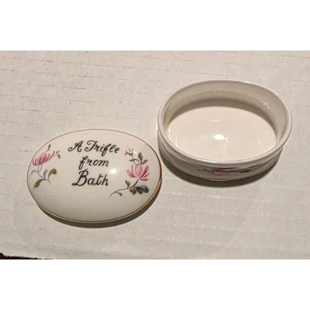 Bone China Porcelain Oval Floral Trinket Box 